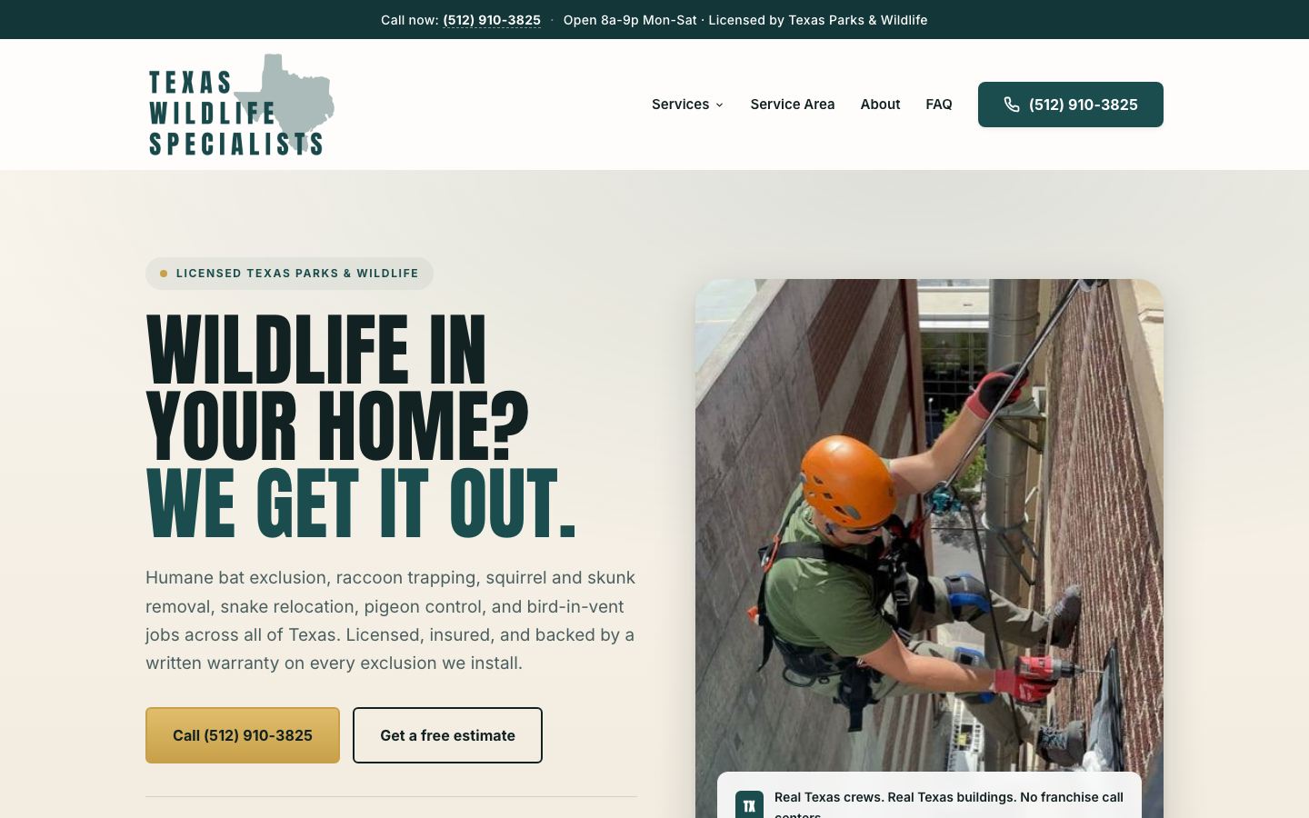 Texas Wildlife Specialists new site, desktop