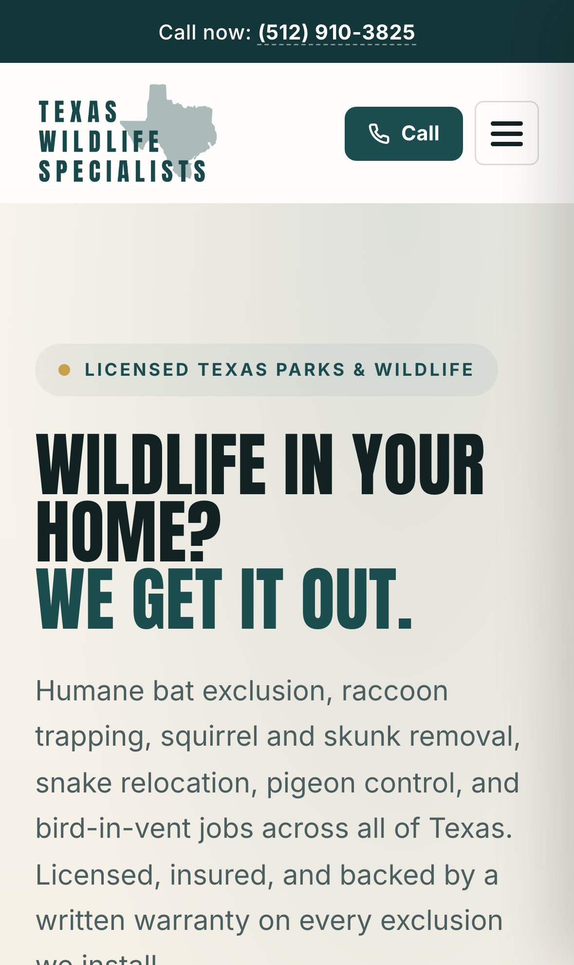 Texas Wildlife Specialists new site, mobile