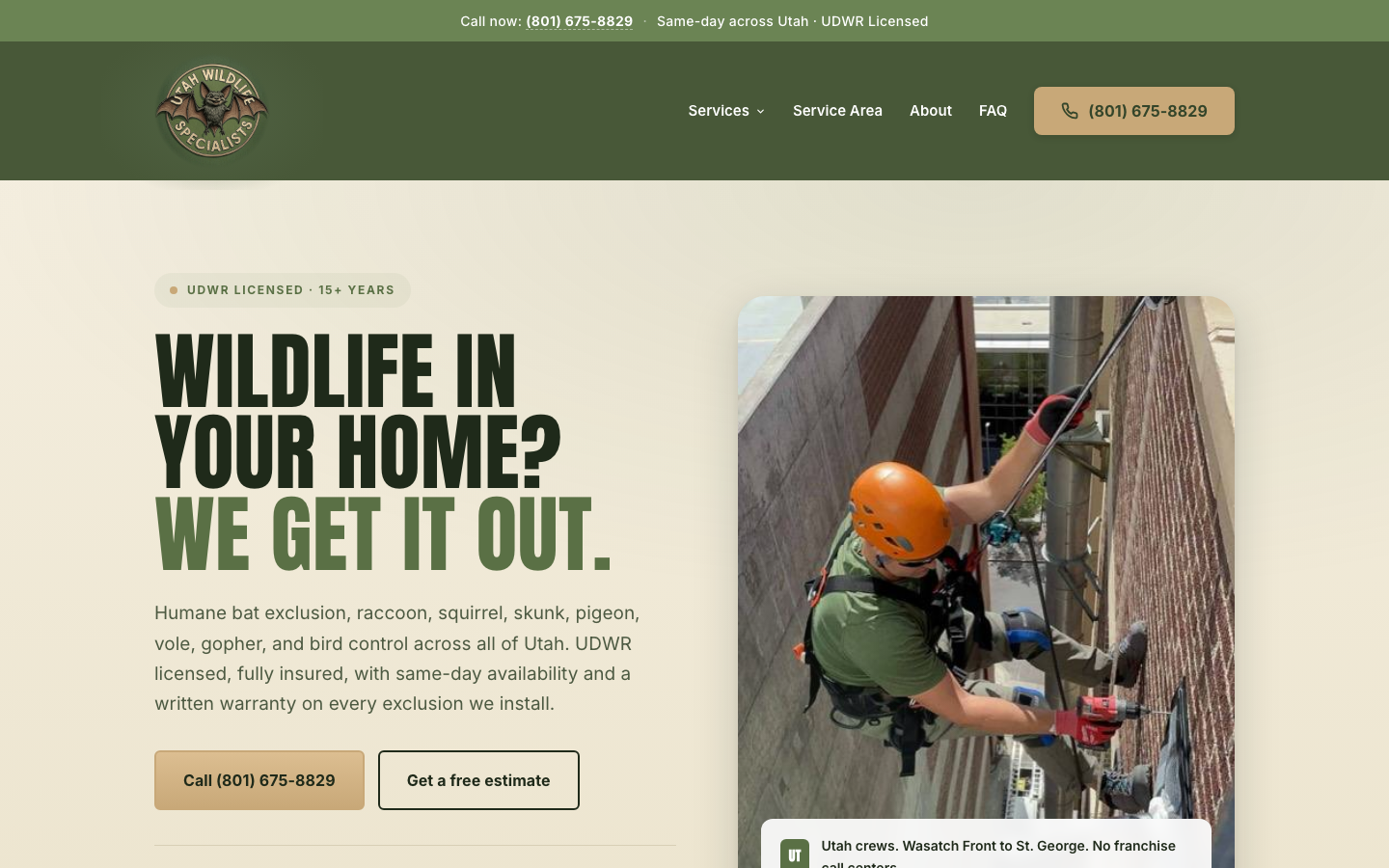 Utah Wildlife Specialists new homepage