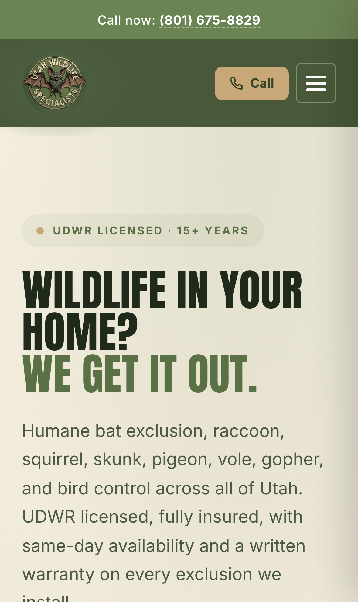 Utah Wildlife Specialists new site, mobile